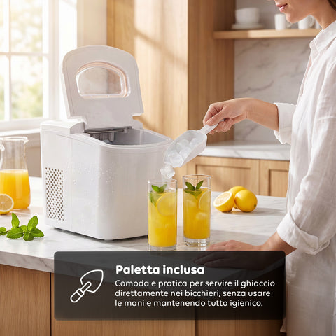 Macchina per il Ghiaccio con serbatoio 1,7L con paletta e vaschetta estraibile inclusa - 150W