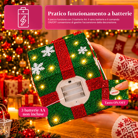 Leuchtendes Geschenkpaket mit musikalischem und animiertem Weihnachtsmann, H30 cm