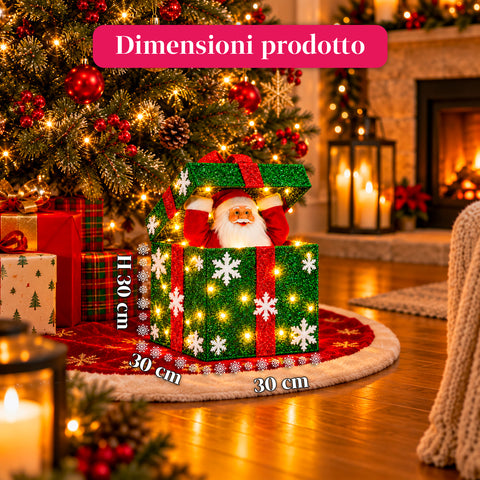 Leuchtendes Geschenkpaket mit musikalischem und animiertem Weihnachtsmann, H30 cm
