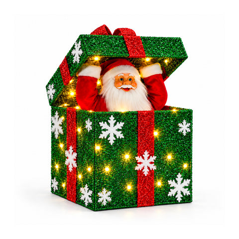 Leuchtendes Geschenkpaket mit musikalischem und animiertem Weihnachtsmann, H30 cm