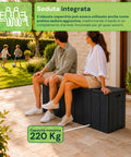 Baule Multiuso da 270 Litri in Resina Effetto Legno - Uso Interno ed Esterno con Seduta