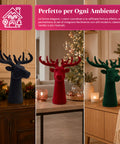 Testa di Cervo Decorativa Set 3 Pezzi Effetto Velluto 32x20x28 cm, Soprammobile Design Natalizio