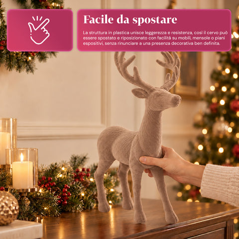 Dekorativer Hirsch 33 x 44h cm in Samtoptik, Rentierfigur im modernen Design für Zuhause, Büro und Schaufenster, Weihnachtsdekoration, 6 Farbvarianten