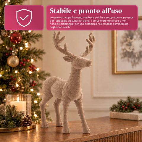 Dekorativer Hirsch 33 x 44h cm in Samtoptik, Rentierfigur im modernen Design für Zuhause, Büro und Schaufenster, Weihnachtsdekoration, 6 Farbvarianten