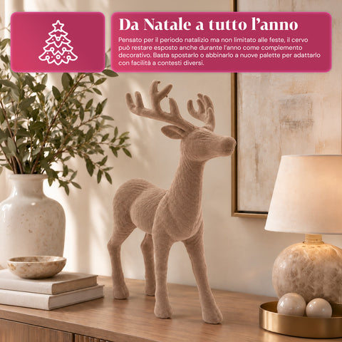 Dekorativer Hirsch 33 x 44h cm in Samtoptik, Rentierfigur im modernen Design für Zuhause, Büro und Schaufenster, Weihnachtsdekoration, 6 Farbvarianten