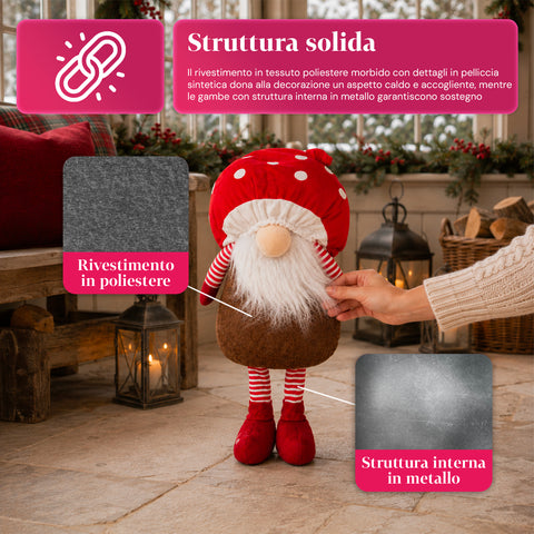 Weihnachtszwerg Pilz mit Bart 50 cm, Weihnachtsdeko-Ornament