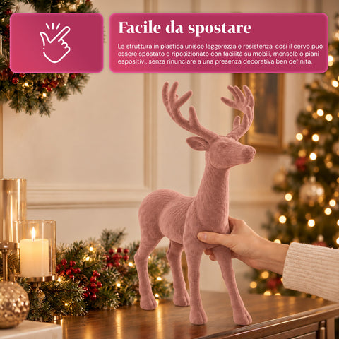 Dekorativer Hirsch 33 x 44h cm in Samtoptik, Rentierfigur im modernen Design für Zuhause, Büro und Schaufenster, Weihnachtsdekoration, 6 Farbvarianten