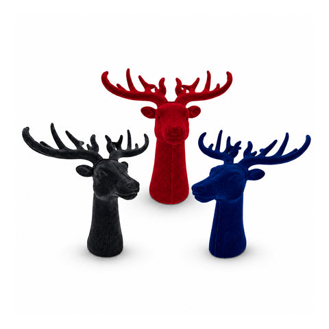 Dekorativer Hirschkopf, 3er-Set, Samtoptik 32x20x28 cm, Weihnachtsdesign-Dekoration