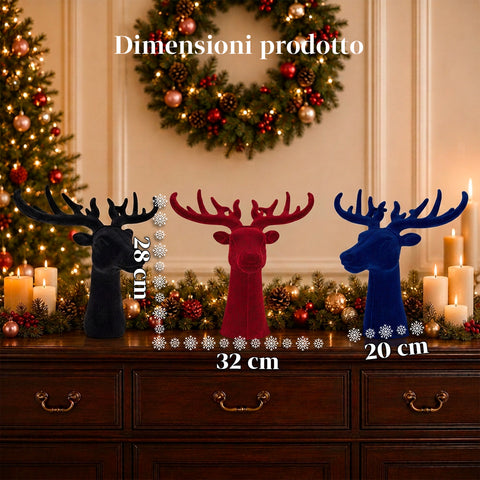 Dekorativer Hirschkopf, 3er-Set, Samtoptik 32x20x28 cm, Weihnachtsdesign-Dekoration