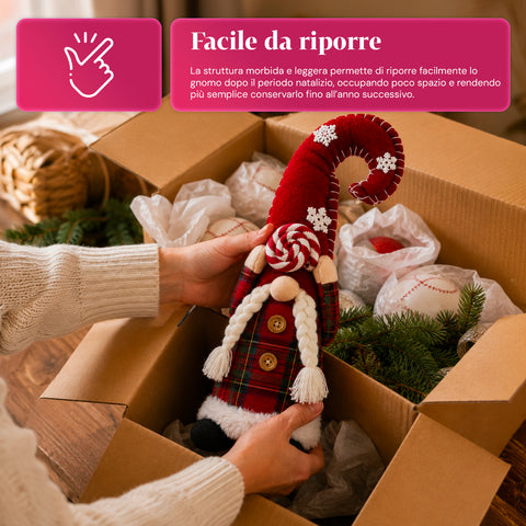 Dekorativer Weihnachtszwerg aus weichem Stoff, Weihnachtsdekoration mit langer Mütze und Schneeflocken, erhältlich in 35 und 50 cm