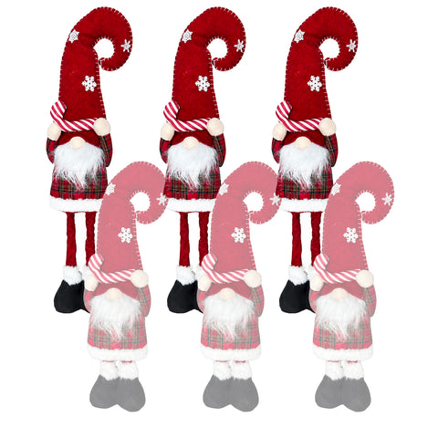 Weihnachtswichtel ausziehbar 80 cm mit roter Mütze und Schneeflocken – Weihnachtsdekoration aus Tartan-Stoff mit verstellbarer Struktur