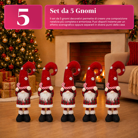 Weihnachtswichtel ausziehbar 80 cm mit roter Mütze und Schneeflocken – Weihnachtsdekoration aus Tartan-Stoff mit verstellbarer Struktur