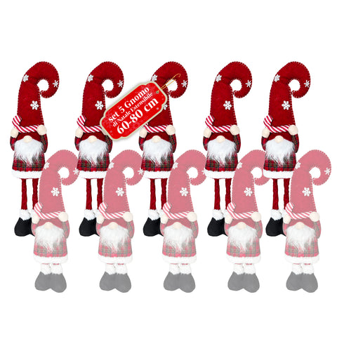 Weihnachtswichtel ausziehbar 80 cm mit roter Mütze und Schneeflocken – Weihnachtsdekoration aus Tartan-Stoff mit verstellbarer Struktur