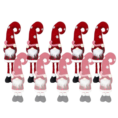 Weihnachtswichtel ausziehbar 80 cm mit roter Mütze und Schneeflocken – Weihnachtsdekoration aus Tartan-Stoff mit verstellbarer Struktur