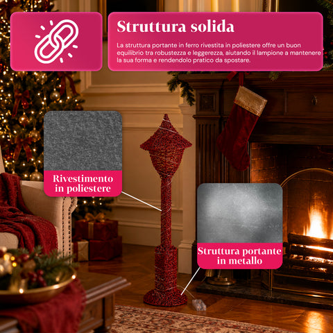 Lampione Decorativo Natalizio 90 cm Glitterato con Luci LED –  3 Colori