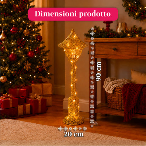 Lampione Decorativo Natalizio 90 cm Glitterato con Luci LED –  3 Colori