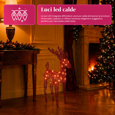 Rentier, leuchtend, 90 cm, Glitzer, mit warmweißen LEDs | Weihnachtsdekoration aus Weidengeflecht – 2 Ausführungen, 3 Farben