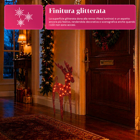 Rentier, leuchtend, 90 cm, Glitzer, mit warmweißen LEDs | Weihnachtsdekoration aus Weidengeflecht – 2 Ausführungen, 3 Farben