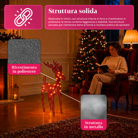 Rentier, leuchtend, 90 cm, Glitzer, mit warmweißen LEDs | Weihnachtsdekoration aus Weidengeflecht – 2 Ausführungen, 3 Farben