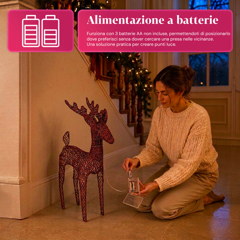 Rentier, leuchtend, 90 cm, Glitzer, mit warmweißen LEDs | Weihnachtsdekoration aus Weidengeflecht – 2 Ausführungen, 3 Farben