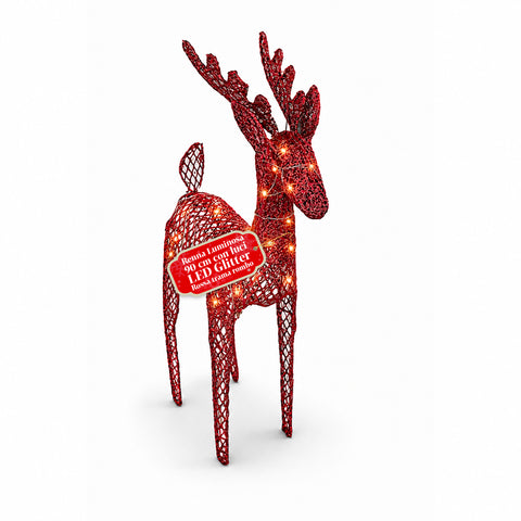 Rentier, leuchtend, 90 cm, Glitzer, mit warmweißen LEDs | Weihnachtsdekoration aus Weidengeflecht – 2 Ausführungen, 3 Farben