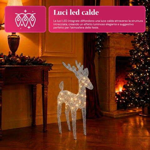 Rentier, leuchtend, 90 cm, Glitzer, mit warmweißen LEDs | Weihnachtsdekoration aus Weidengeflecht – 2 Ausführungen, 3 Farben