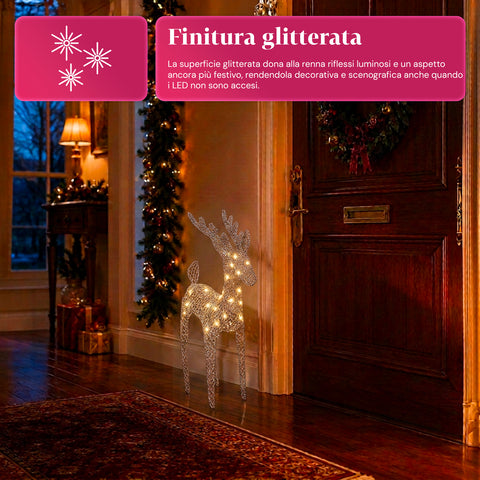 Rentier, leuchtend, 90 cm, Glitzer, mit warmweißen LEDs | Weihnachtsdekoration aus Weidengeflecht – 2 Ausführungen, 3 Farben
