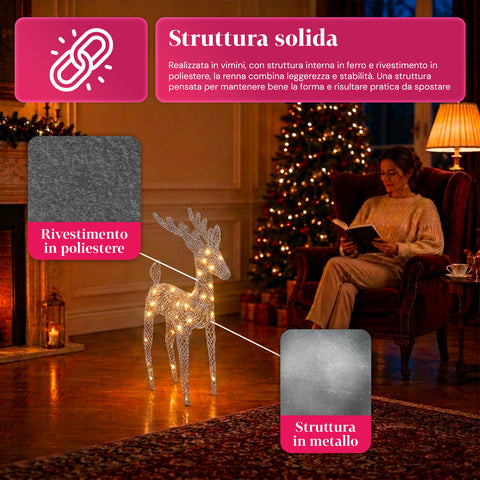 Rentier, leuchtend, 90 cm, Glitzer, mit warmweißen LEDs | Weihnachtsdekoration aus Weidengeflecht – 2 Ausführungen, 3 Farben