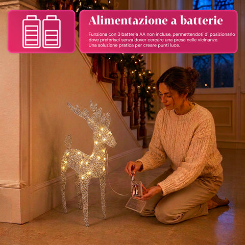 Rentier, leuchtend, 90 cm, Glitzer, mit warmweißen LEDs | Weihnachtsdekoration aus Weidengeflecht – 2 Ausführungen, 3 Farben