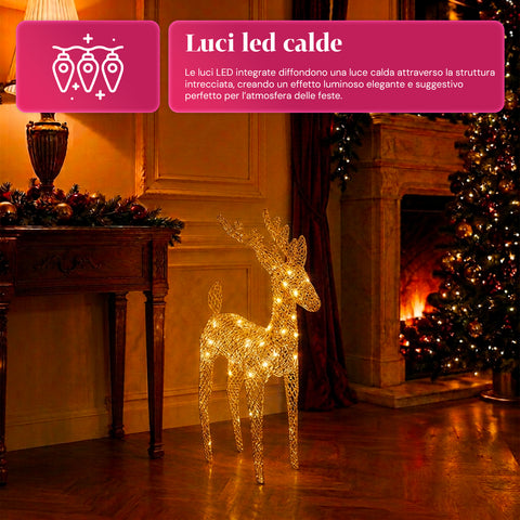 Rentier, leuchtend, 90 cm, Glitzer, mit warmweißen LEDs | Weihnachtsdekoration aus Weidengeflecht – 2 Ausführungen, 3 Farben