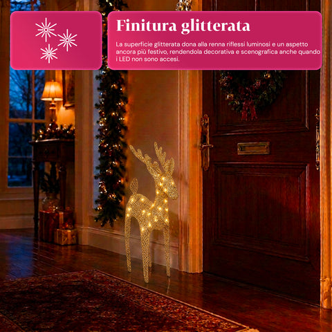 Rentier, leuchtend, 90 cm, Glitzer, mit warmweißen LEDs | Weihnachtsdekoration aus Weidengeflecht – 2 Ausführungen, 3 Farben
