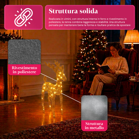 Rentier, leuchtend, 90 cm, Glitzer, mit warmweißen LEDs | Weihnachtsdekoration aus Weidengeflecht – 2 Ausführungen, 3 Farben