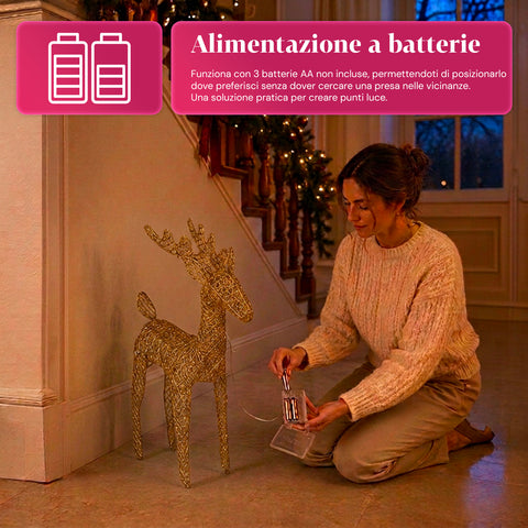 Rentier, leuchtend, 90 cm, Glitzer, mit warmweißen LEDs | Weihnachtsdekoration aus Weidengeflecht – 2 Ausführungen, 3 Farben