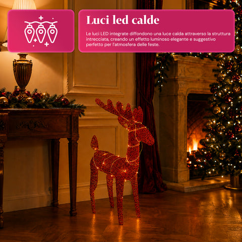 Rentier, leuchtend, 90 cm, Glitzer, mit warmweißen LEDs | Weihnachtsdekoration aus Weidengeflecht – 2 Ausführungen, 3 Farben
