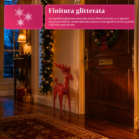 Rentier, leuchtend, 90 cm, Glitzer, mit warmweißen LEDs | Weihnachtsdekoration aus Weidengeflecht – 2 Ausführungen, 3 Farben