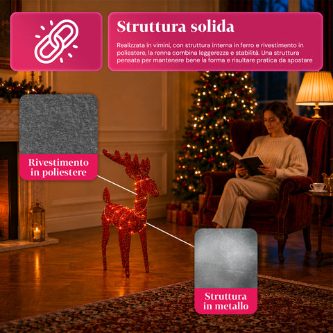 Rentier, leuchtend, 90 cm, Glitzer, mit warmweißen LEDs | Weihnachtsdekoration aus Weidengeflecht – 2 Ausführungen, 3 Farben