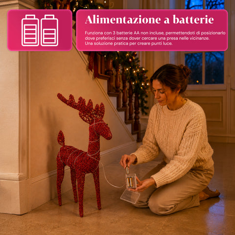 Rentier, leuchtend, 90 cm, Glitzer, mit warmweißen LEDs | Weihnachtsdekoration aus Weidengeflecht – 2 Ausführungen, 3 Farben