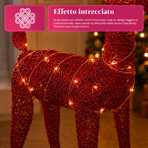 Rentier, leuchtend, 90 cm, Glitzer, mit warmweißen LEDs | Weihnachtsdekoration aus Weidengeflecht – 2 Ausführungen, 3 Farben
