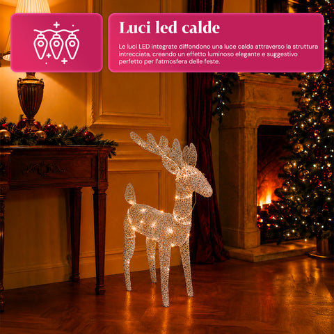 Rentier, leuchtend, 90 cm, Glitzer, mit warmweißen LEDs | Weihnachtsdekoration aus Weidengeflecht – 2 Ausführungen, 3 Farben