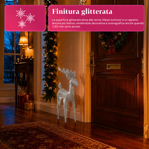 Rentier, leuchtend, 90 cm, Glitzer, mit warmweißen LEDs | Weihnachtsdekoration aus Weidengeflecht – 2 Ausführungen, 3 Farben