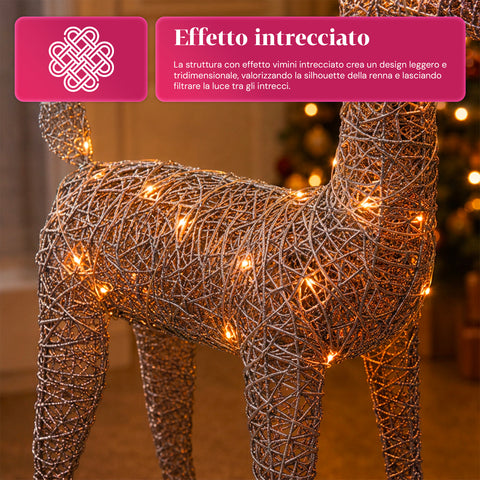 Rentier, leuchtend, 90 cm, Glitzer, mit warmweißen LEDs | Weihnachtsdekoration aus Weidengeflecht – 2 Ausführungen, 3 Farben