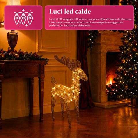 Rentier, leuchtend, 90 cm, Glitzer, mit warmweißen LEDs | Weihnachtsdekoration aus Weidengeflecht – 2 Ausführungen, 3 Farben
