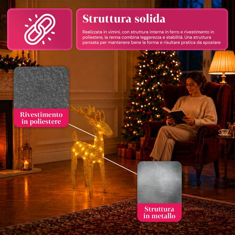 Rentier, leuchtend, 90 cm, Glitzer, mit warmweißen LEDs | Weihnachtsdekoration aus Weidengeflecht – 2 Ausführungen, 3 Farben
