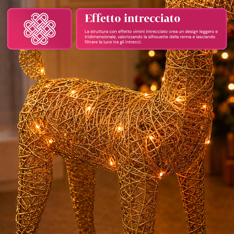 Rentier, leuchtend, 90 cm, Glitzer, mit warmweißen LEDs | Weihnachtsdekoration aus Weidengeflecht – 2 Ausführungen, 3 Farben