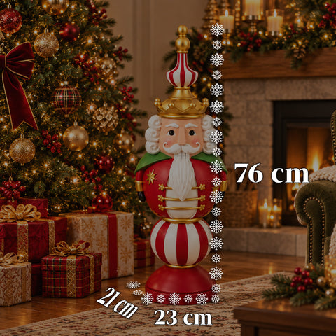 Weihnachtsfigur, 76 cm, aus Harz, Dekoration mit Weihnachtsmann und Nussknacker-Soldat, Weiß oder Rot