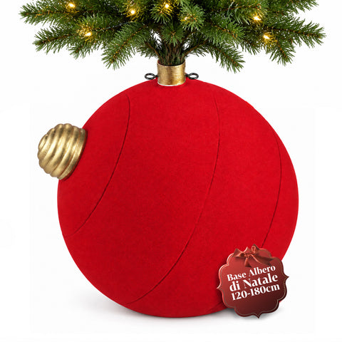 Weihnachtsbaumständer in Form einer großen Kugel mit Samteffekt, 41x41x44 cm, für Bäume bis 180 cm – Baumständer-Abdeckung mit Ø-4-cm-Halterung, Bordeauxrot und Grün