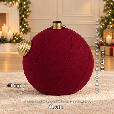 Weihnachtsbaumständer in Form einer großen Kugel mit Samteffekt, 41x41x44 cm, für Bäume bis 180 cm – Baumständer-Abdeckung mit Ø-4-cm-Halterung, Bordeauxrot und Grün