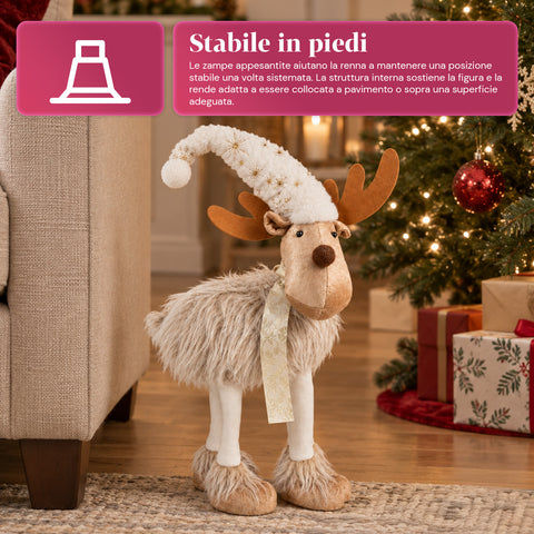 Großes Weihnachtsrentier 63 cm aus weichem Plüsch – Weihnachtsdekoration mit beschwerten Pfoten | 4 Farben