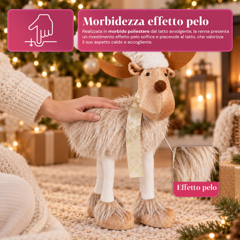 Großes Weihnachtsrentier 63 cm aus weichem Plüsch – Weihnachtsdekoration mit beschwerten Pfoten | 4 Farben