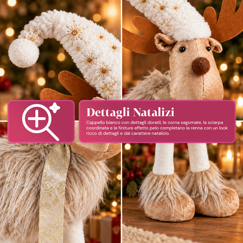 Großes Weihnachtsrentier 63 cm aus weichem Plüsch – Weihnachtsdekoration mit beschwerten Pfoten | 4 Farben